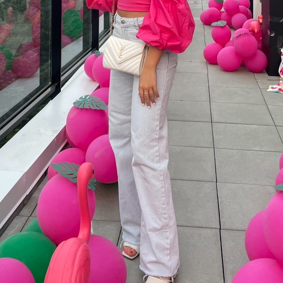 Garage wide leg light blue denim jeans mid rise - Picture 2 of 6